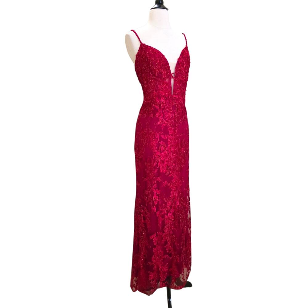 Mac Duggal 20330 Red Beaded Formal Dress Embroidered Evening Gown Maxi 12 - Picture 8 of 11